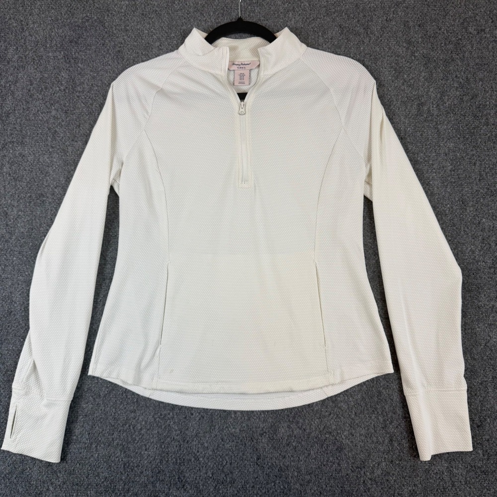 Tommy‎ Bahama Tennis Womens White Textured Honeycomb Quarter Zip Pullover Medium